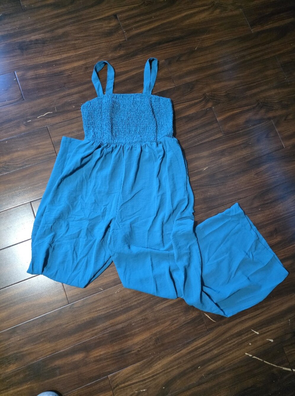 Bright Teal Smocked Waist Jumpsuit